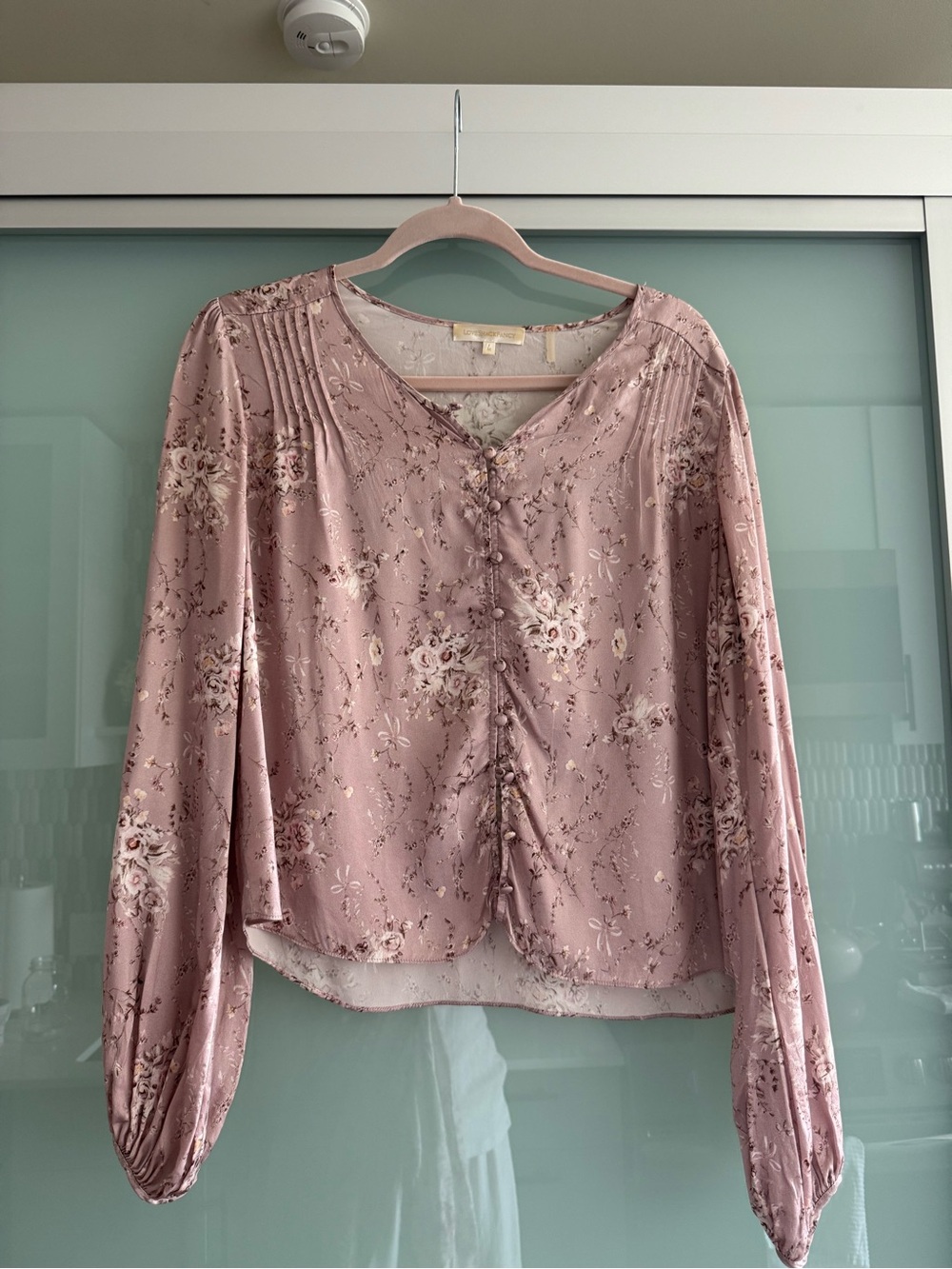 LoveShackFancy 100% silk Dusty Rose Floral Blouse